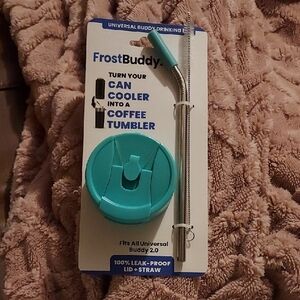 FrostBuddy Teal Can Cooler with Straw